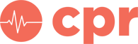 A red and white CPR logo featuring a heartbeat line symbol.