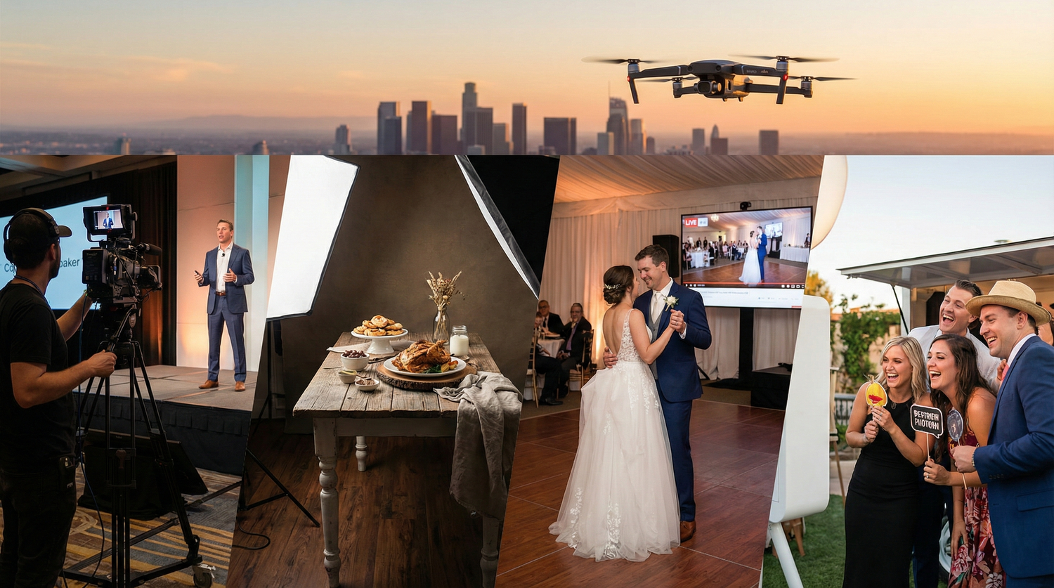High-end corporate video production and commercial photography studio setup with professional camera gear.