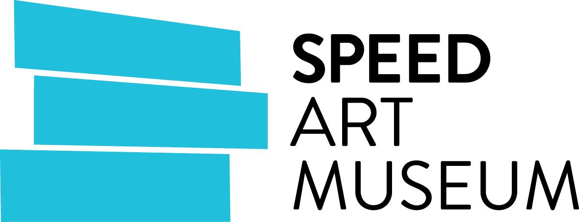 Modern logo design for Speed Art Museum featuring three horizontal turquoise bars and black text on white background.