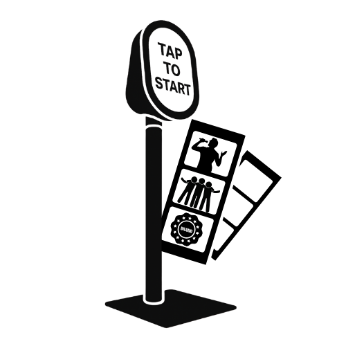 Simple black and white illustration of a freestanding sign post or display stand.