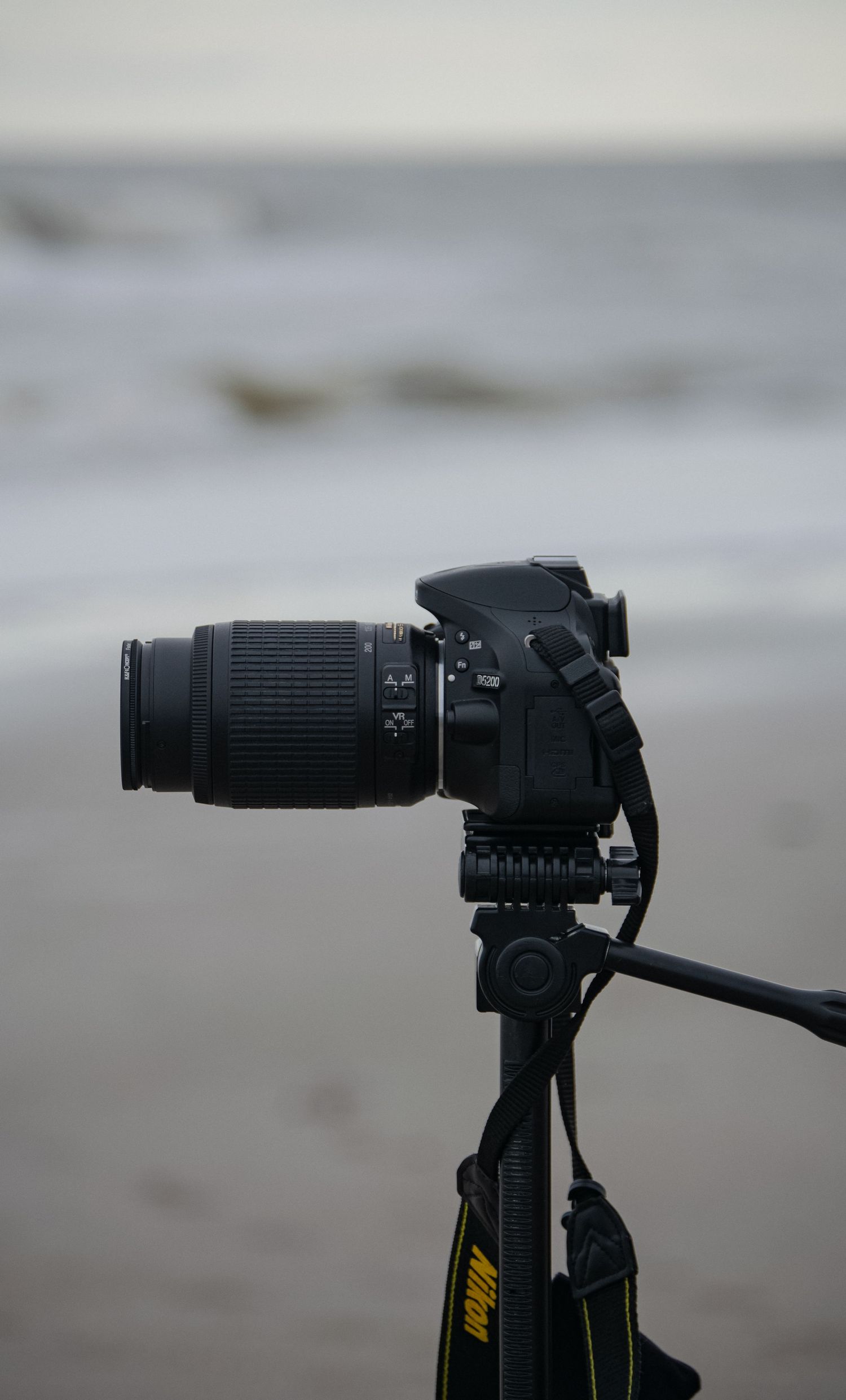 A camera on a beach