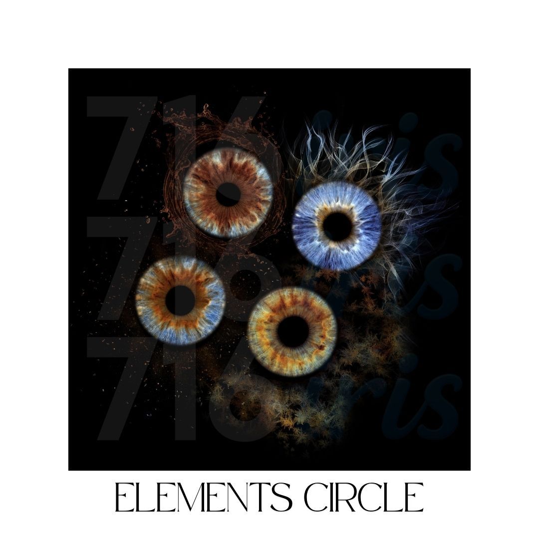 716 iris Abstract circular design elements with glowing rings and textures in orange, blue and black colors create a mystical pattern.