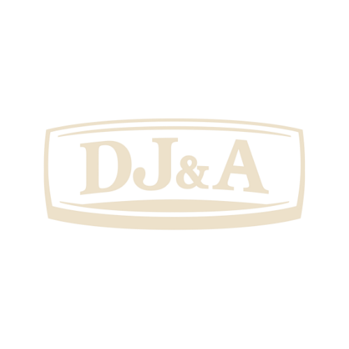 DJ&A logo design with rectangular border in beige tone.