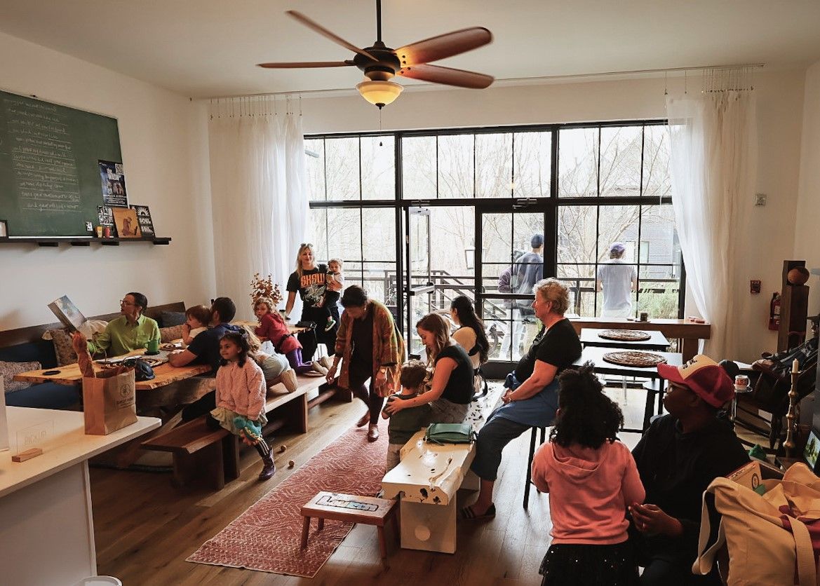 Storytime at Birdhouse Market in Serenbe, GA.