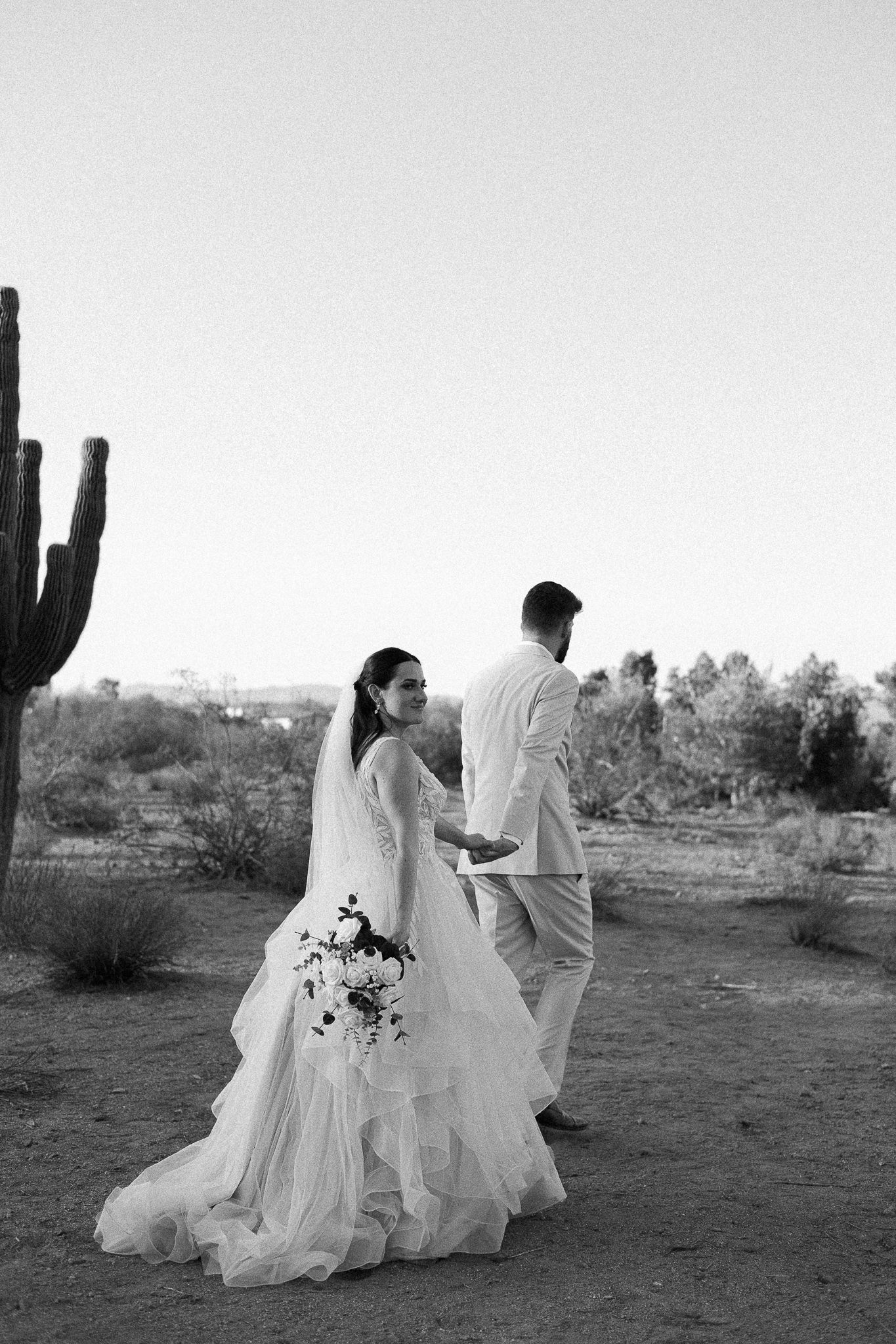 Moody black and white bridal portraits at the stunning Desert View weddings + event center.