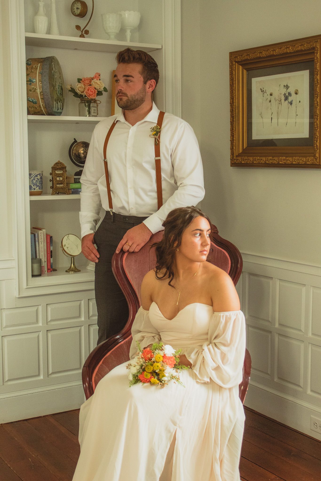 a portrait of a bride and groom together