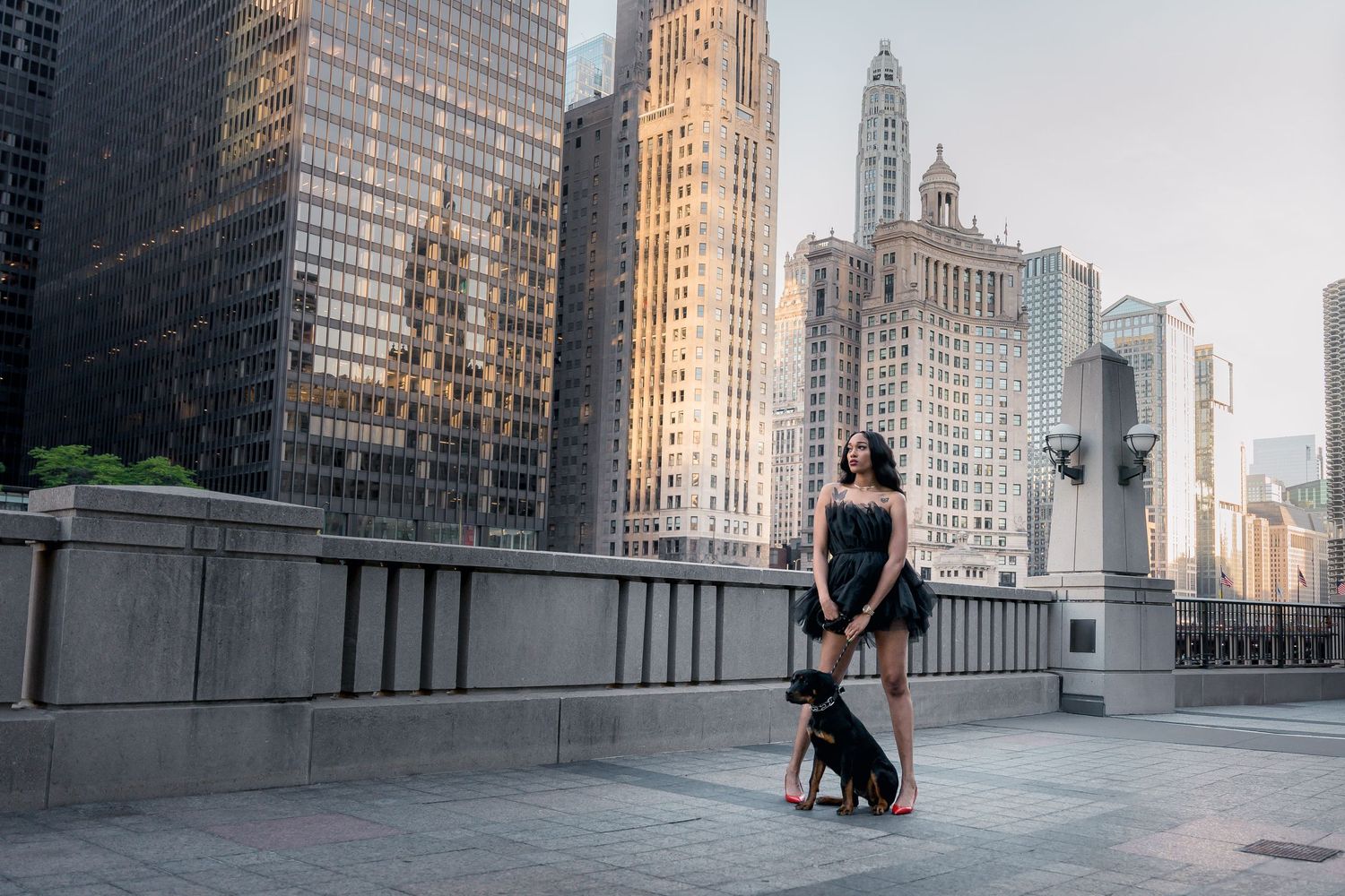 Urban dance photography with Chicago architecture and cityscape in the background.