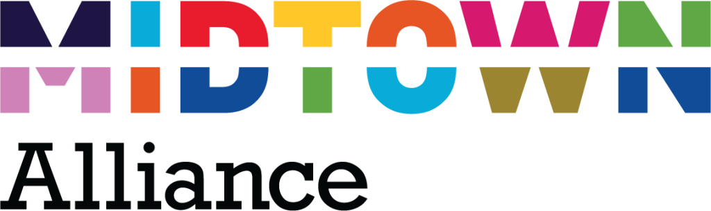 A colorful text logo design spells out 'MIDTOWN MIDTOWN Alliance' using vibrant blue, red, yellow and green letters.