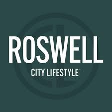 Green and white text logo designs for Roswell city lifestyle branding on dark background.