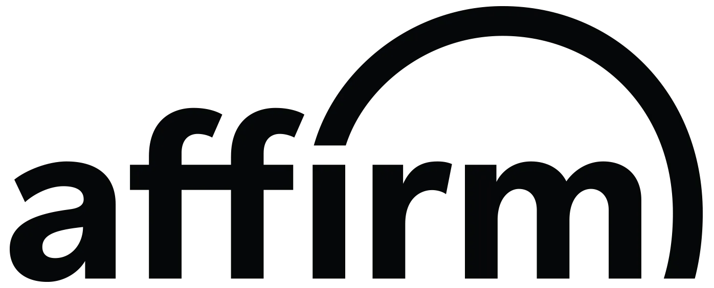 Dark Affirm logo with curved arc design element.