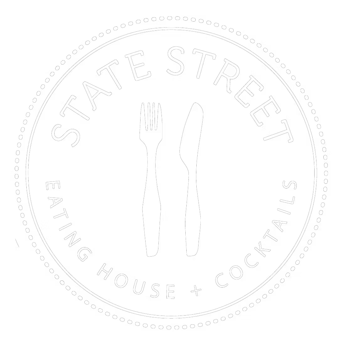 State Street Eating House and Cocktails circular logo with fork and knife icon.