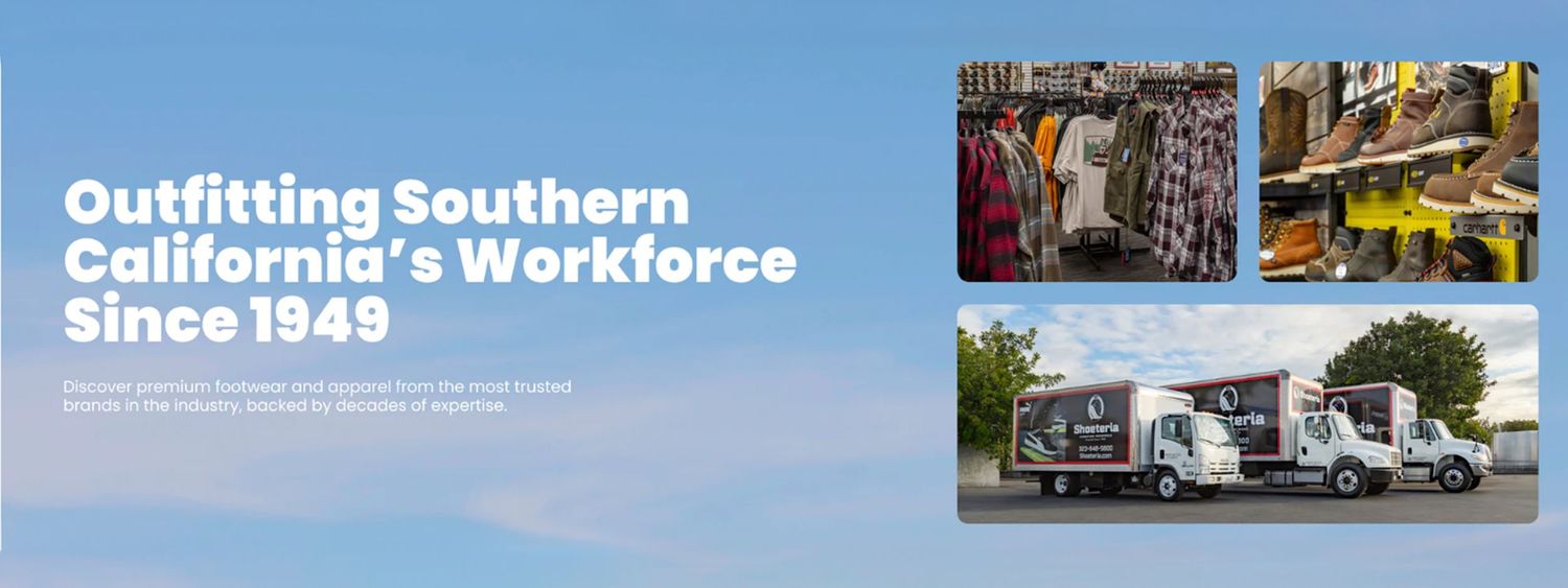 A collage banner shows industrial equipment, trucks, and warehouse scenes with blue and yellow text overlays.