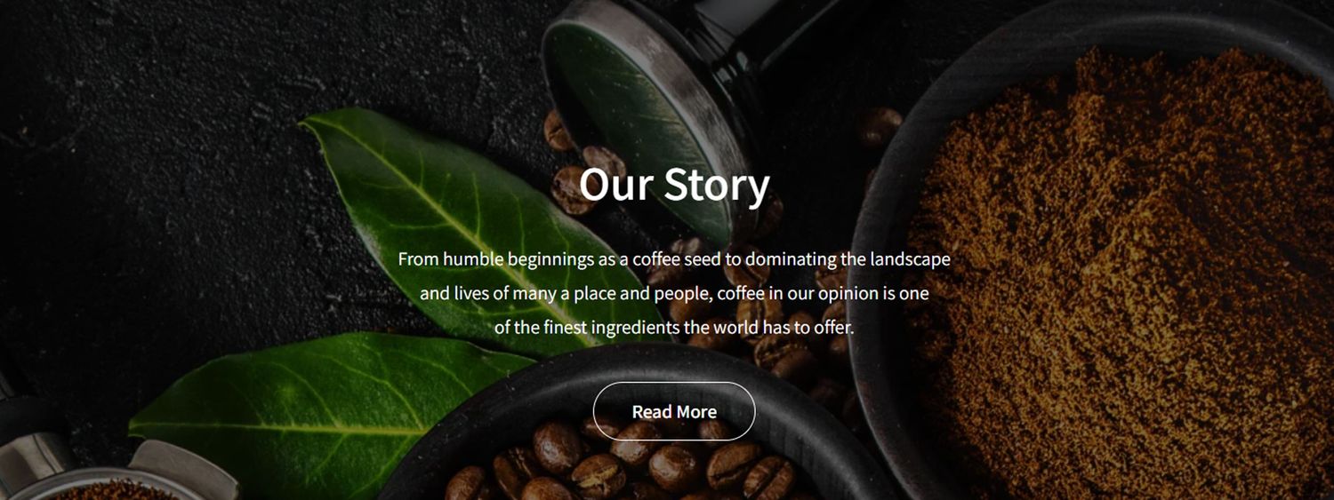 Four dark textured website header panels showing food and restaurant imagery with white text overlays.