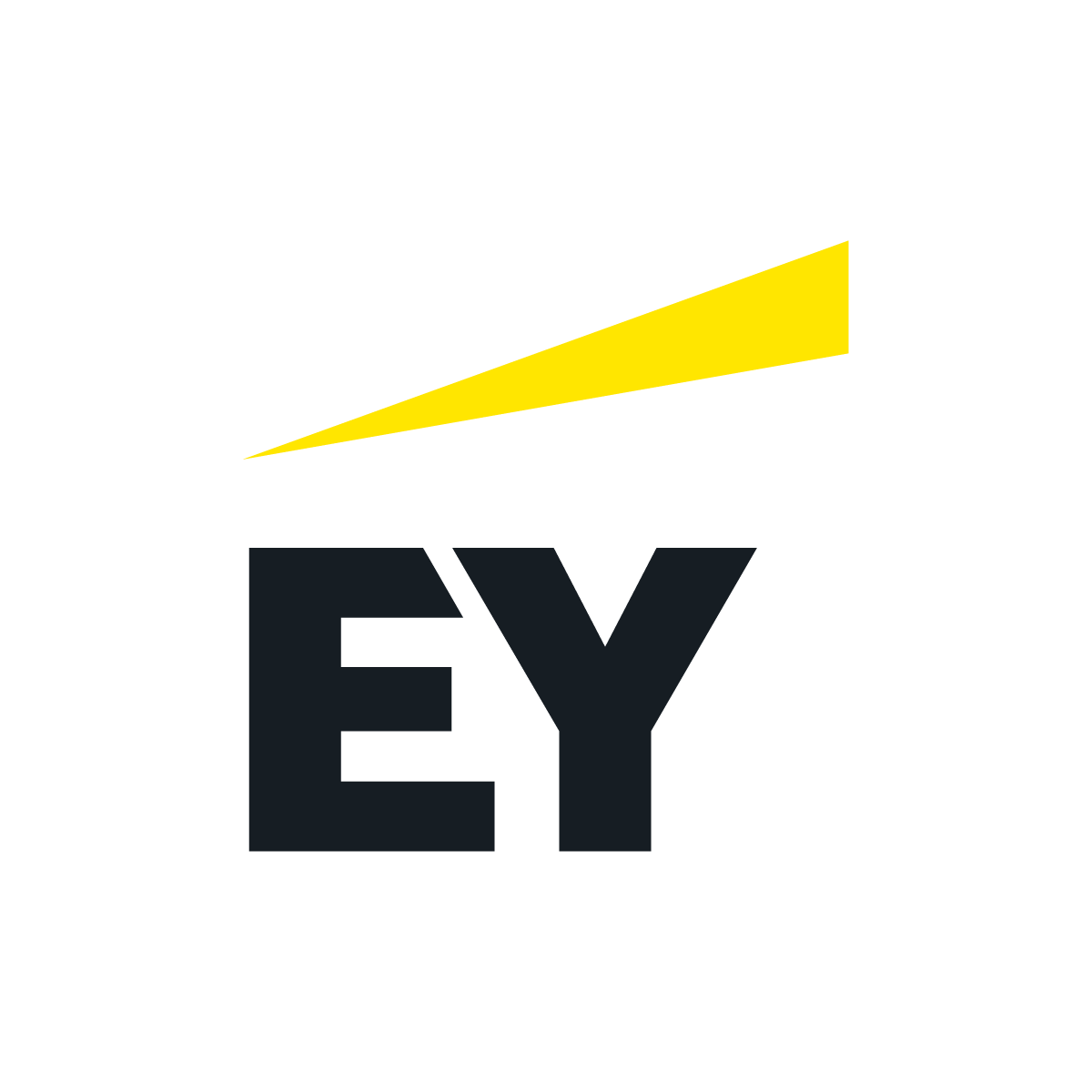 Black and white EY company logo on white background with sharp angular letters.