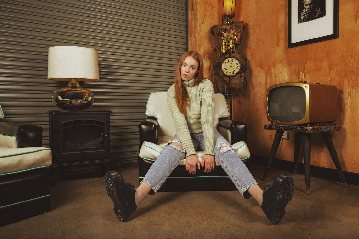 A series of still frames showing someone sitting in a chair and reading a book in a cozy corner.