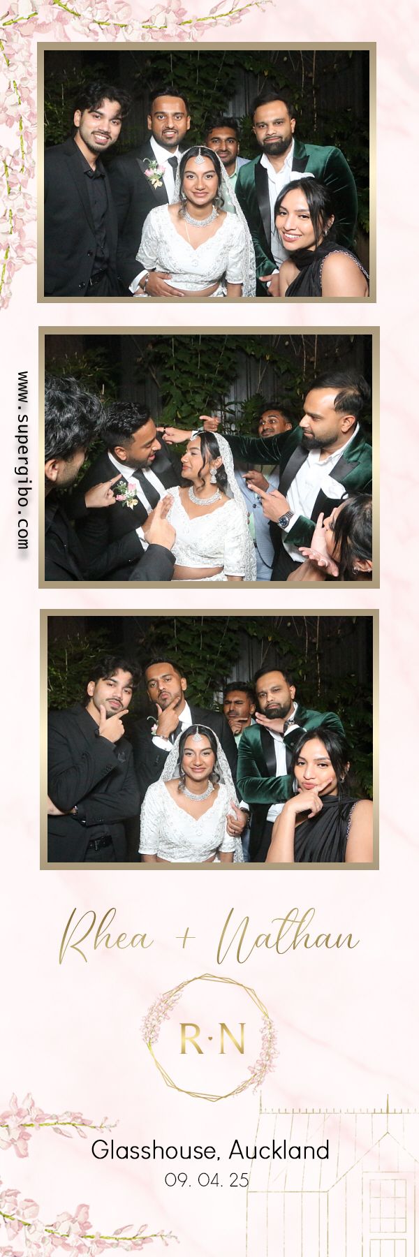 Photo booth strip showing party guests posing and having fun at a wedding celebration at Glasshouse Auckland.