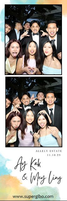 Photo booth collage showing party guests posing and having fun at an evening celebration.