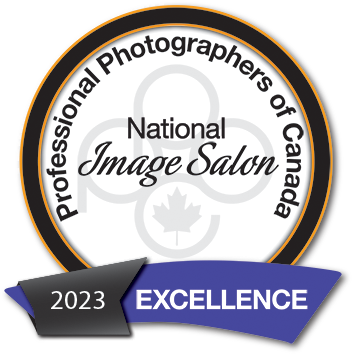 Professional Photographers of Canada National Image Salon 2023 Excellence award badge in black, gold and blue colors - Evan Will
