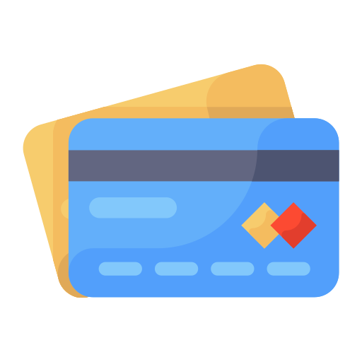 Two colorful credit cards with magnetic stripe, featuring gold and red chip icons on blue card design.