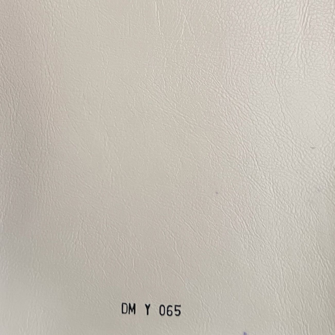 Smooth off-white leather fabric swatch with subtle grain texture, labeled DM Y 065.