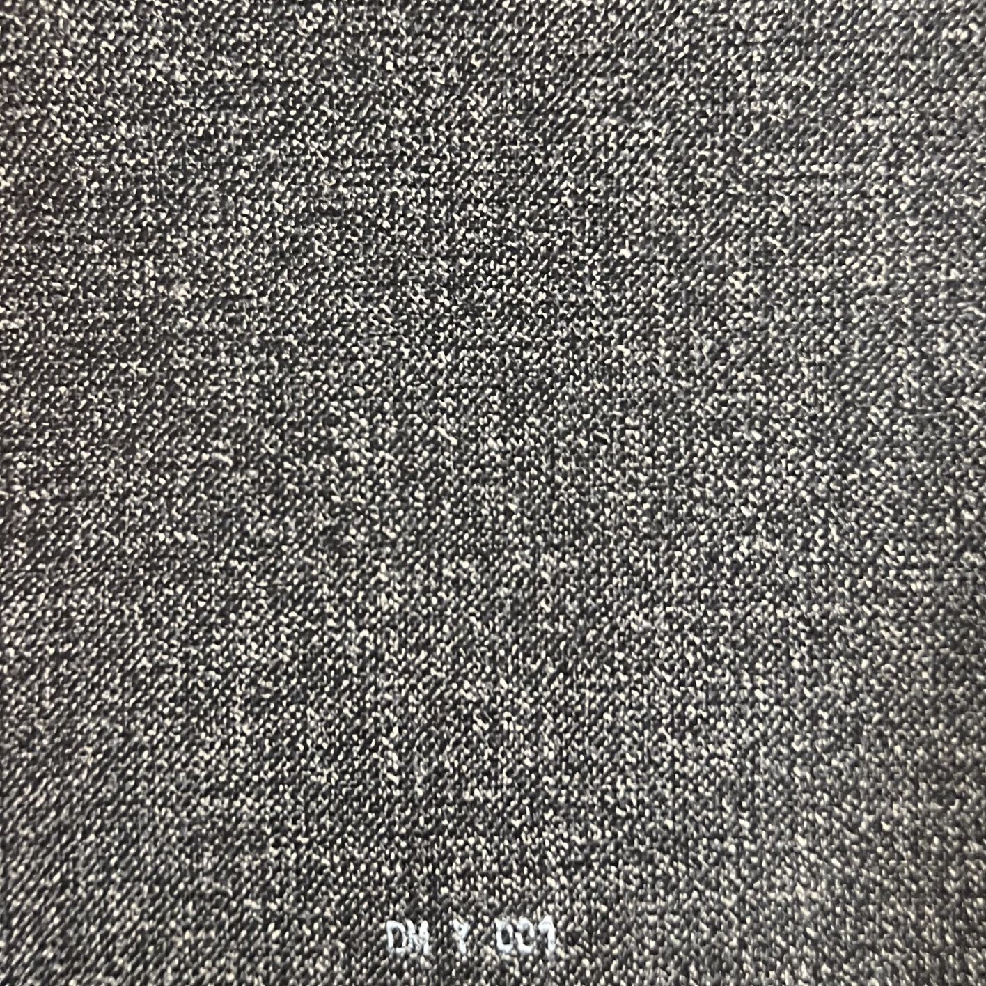 Dark grey woven fabric swatch with textured surface, labeled DM Y 001.