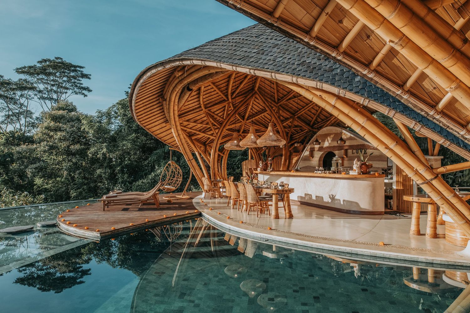 poolside Communal gathering space at Solana Ubud, Bali retreat venue