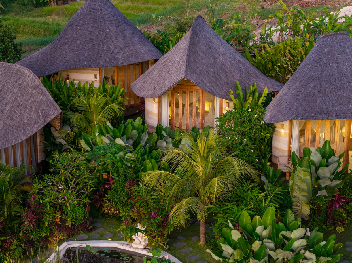 Villas surrounded by tropical gardens at Solana Ubud, Bali