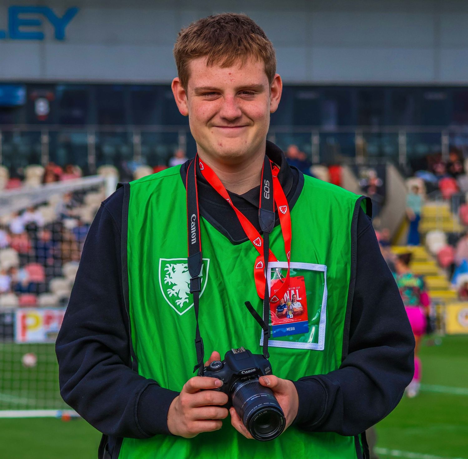 Harley Lloyd Cooksley having his photo taken at a Cup final