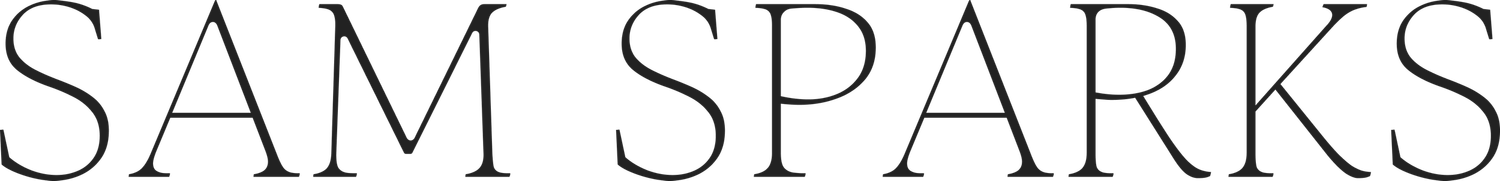 Elegant Sam Sparks logo in thin serif typography on white background.