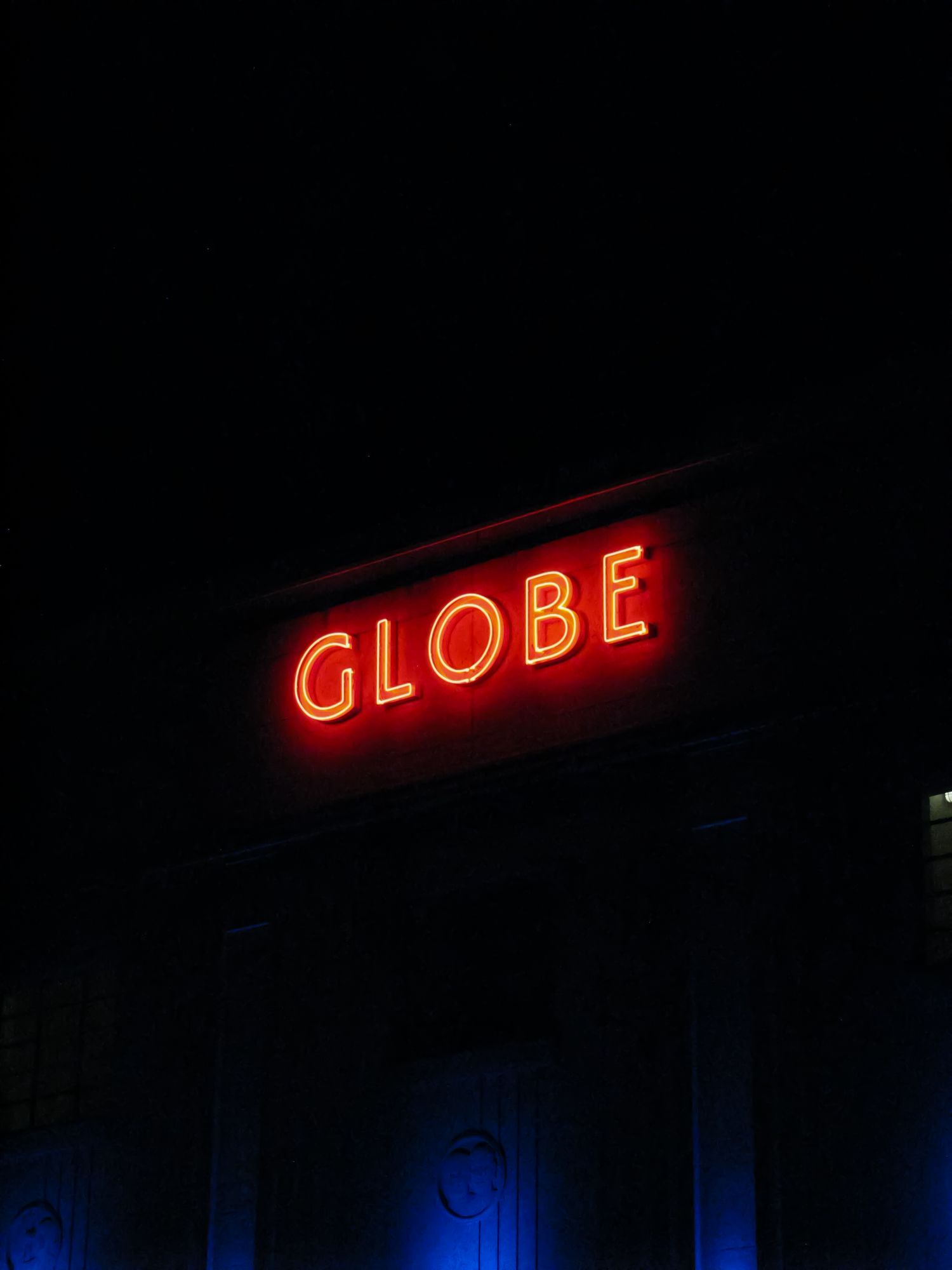 Stockton Globe Theatre sign. Neon Red.