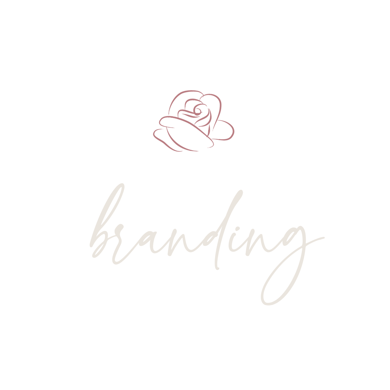 Elegant rose line art logo above soft beige cursive branding text on white background.