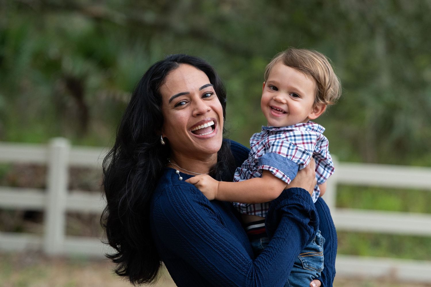 Parent and child share joyful moments together outdoors in a series of candid photographs.