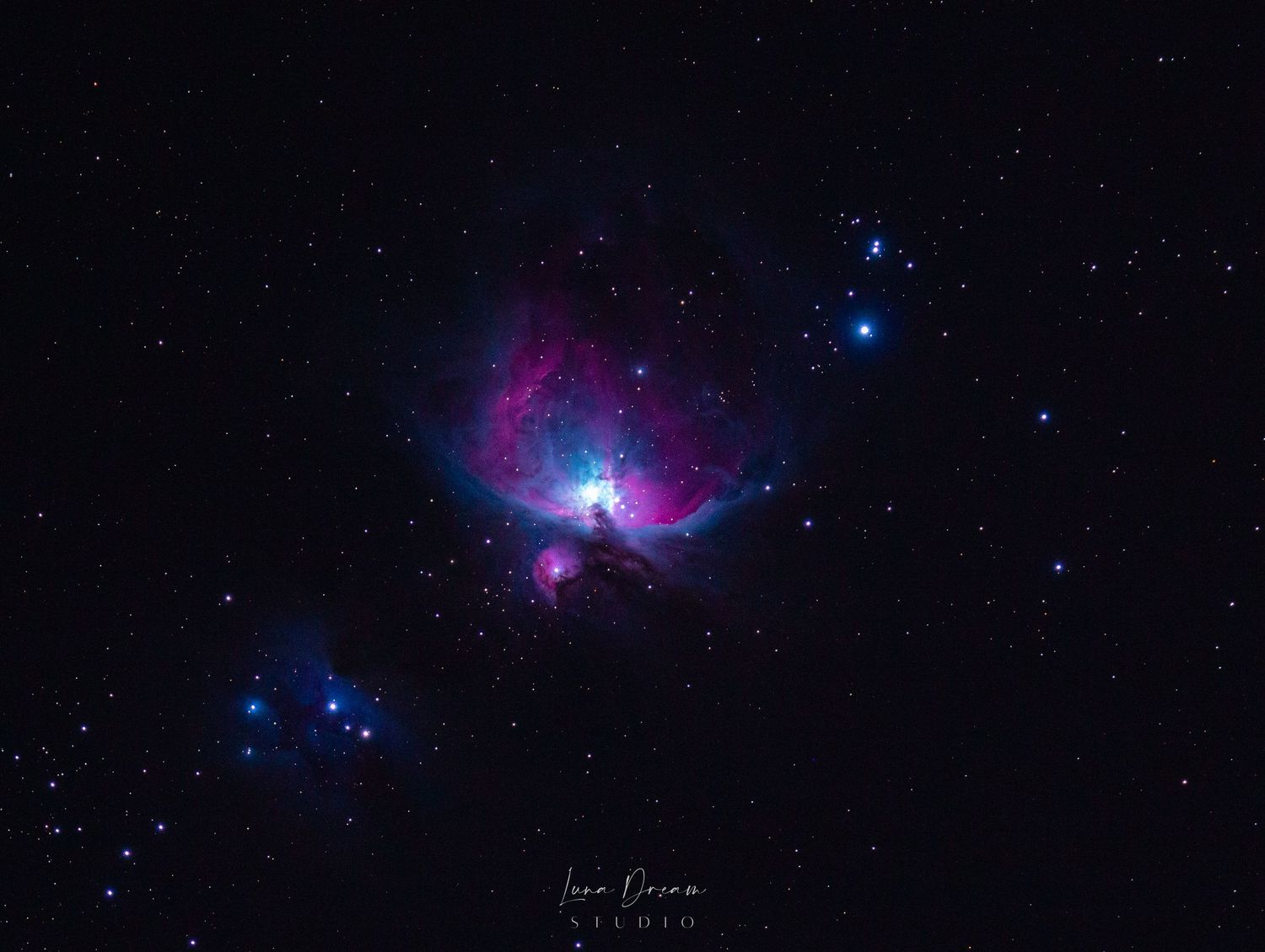 A vivid deep-space capture of the Orion Nebula, highlighting colourful cosmic gas clouds, astrophotography detail.