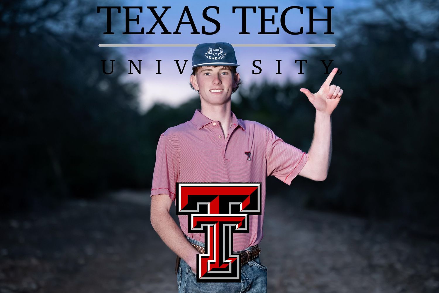 Texas Tech University logo and branding elements displayed in red and black against a dark background.