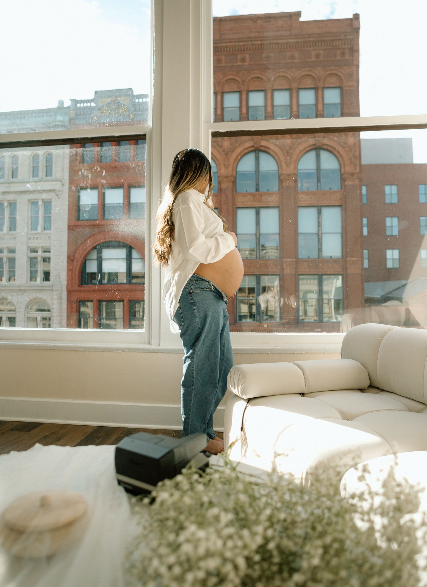 Studio maternity photoshoot with a glowing expectant mother in Louisville, Kentucky. Professional maternity photography