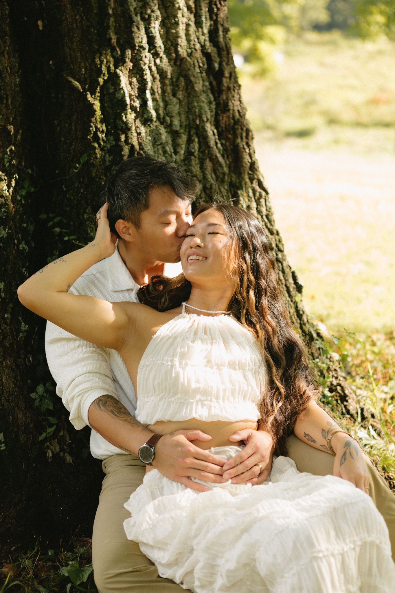 Cinematic romance photoshoot at Locust Grove with a stylish couple in neutral outfits