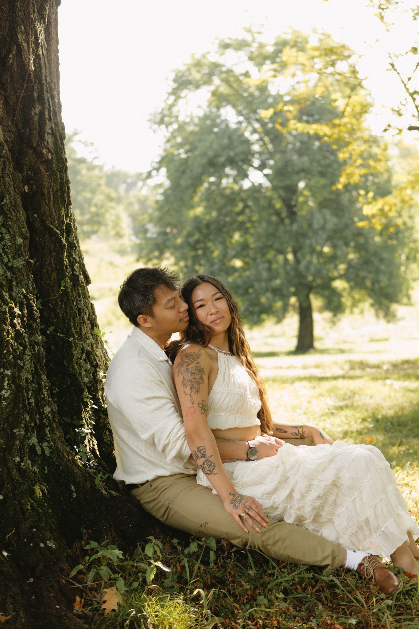 Cinematic romance photoshoot at Locust Grove with a stylish couple in neutral outfits