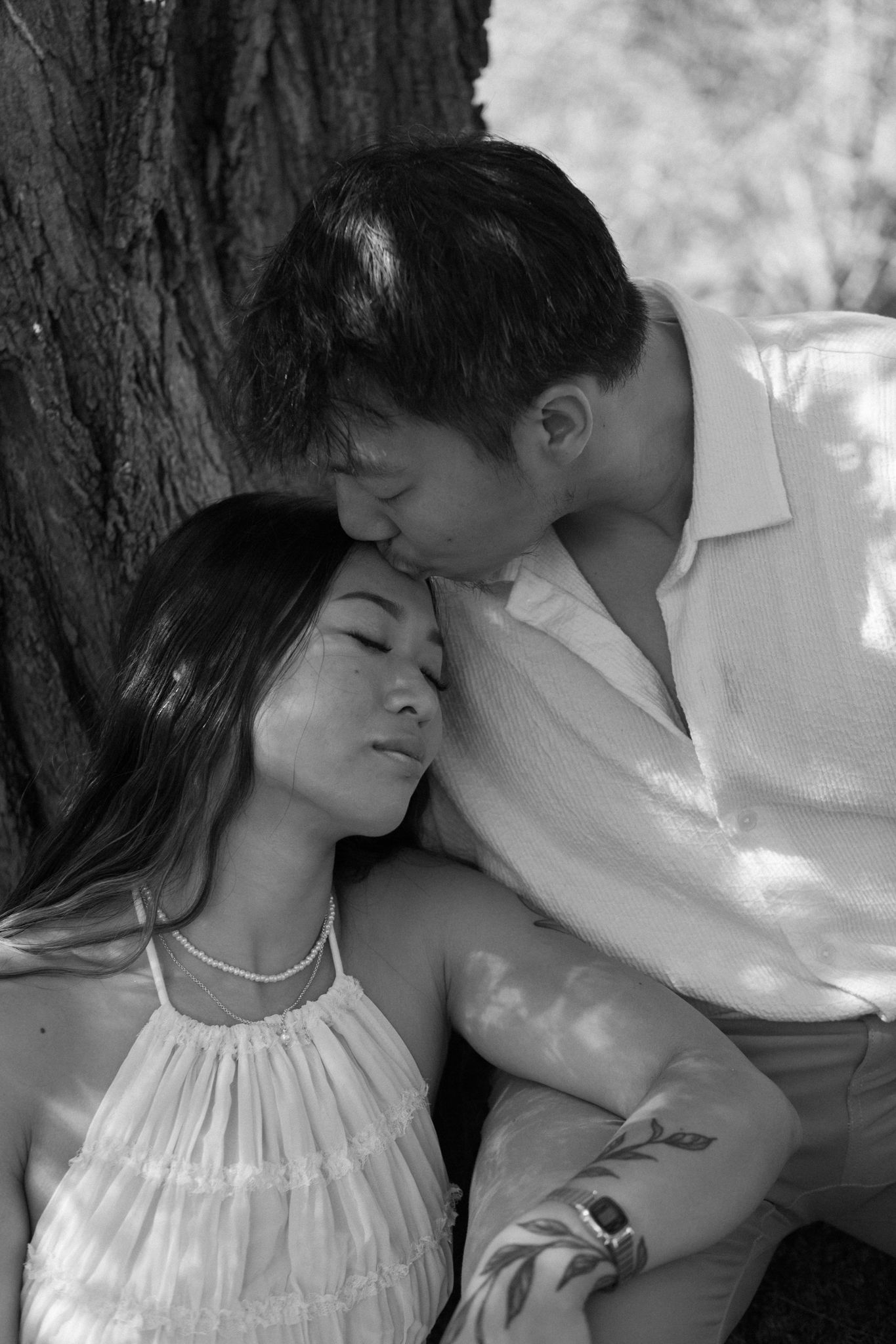 Cinematic romance photoshoot at Locust Grove with a stylish couple in neutral outfits