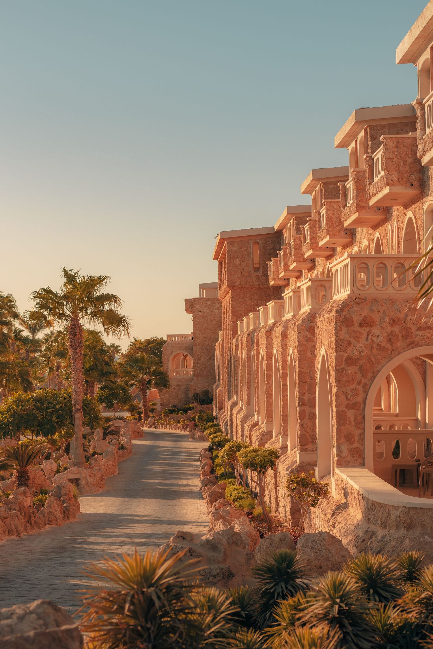 Architectural details illuminated by golden hour light