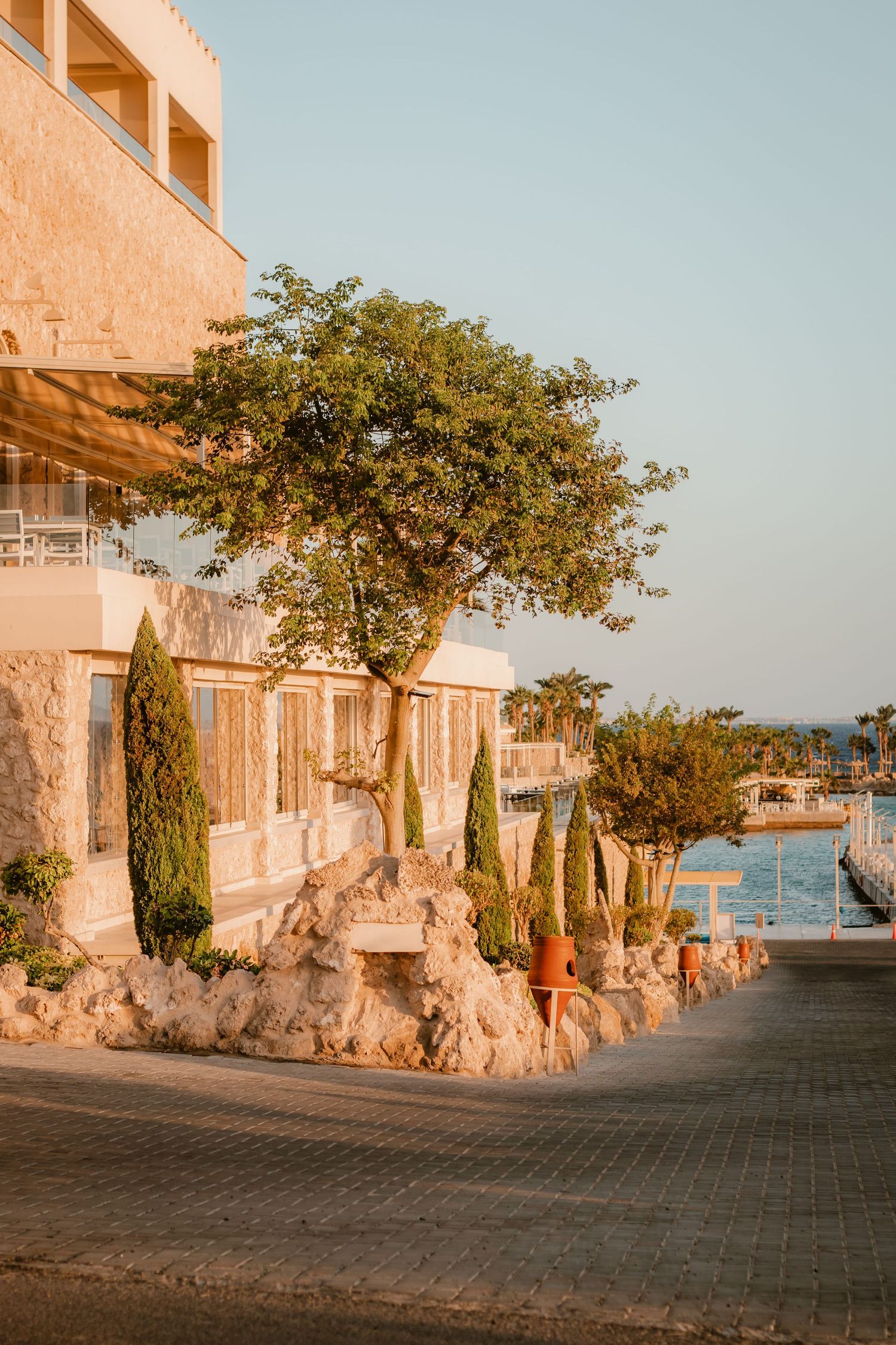 Luxury seaside resort overlooking crystal-clear waters