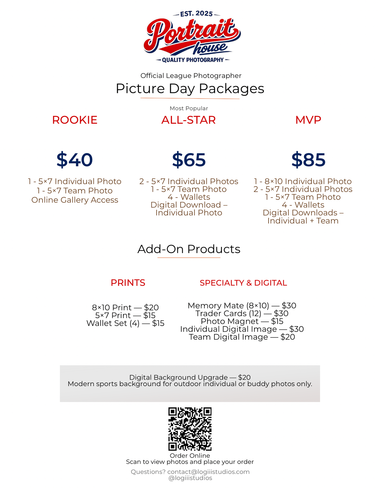 Picture day photo packages and pricing offered by Portrait House.