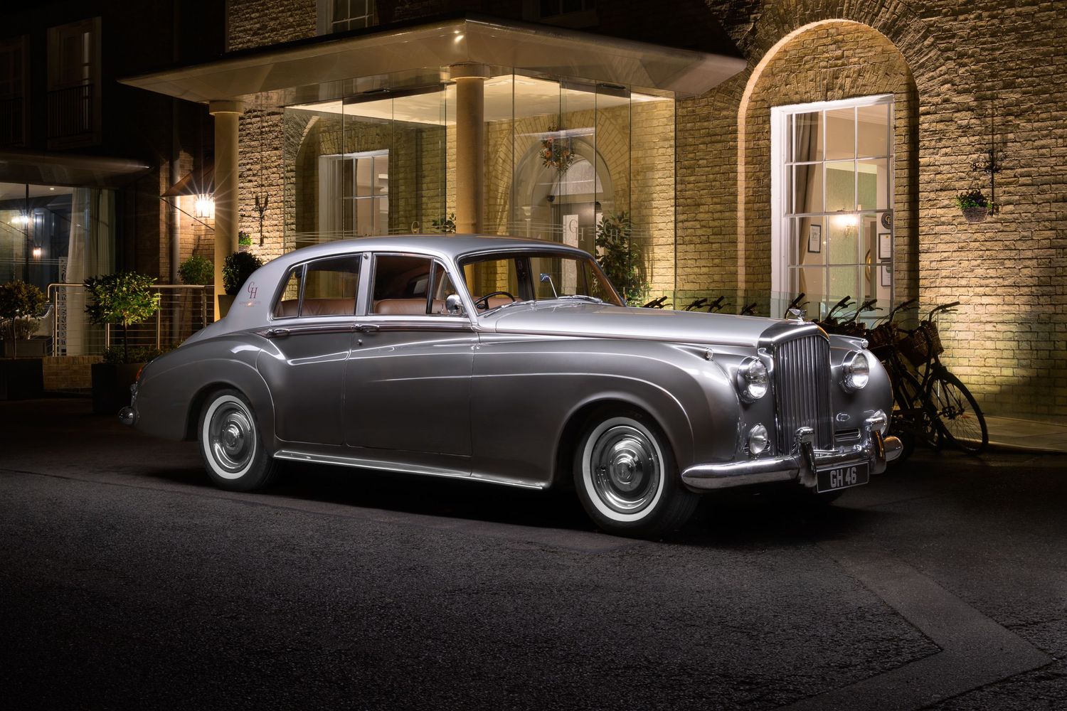 John Gayler Light Painting fine art wall portrait of a classic Bentley S1 limousine waiting outside the Gonville Hotel in Cambridge UK