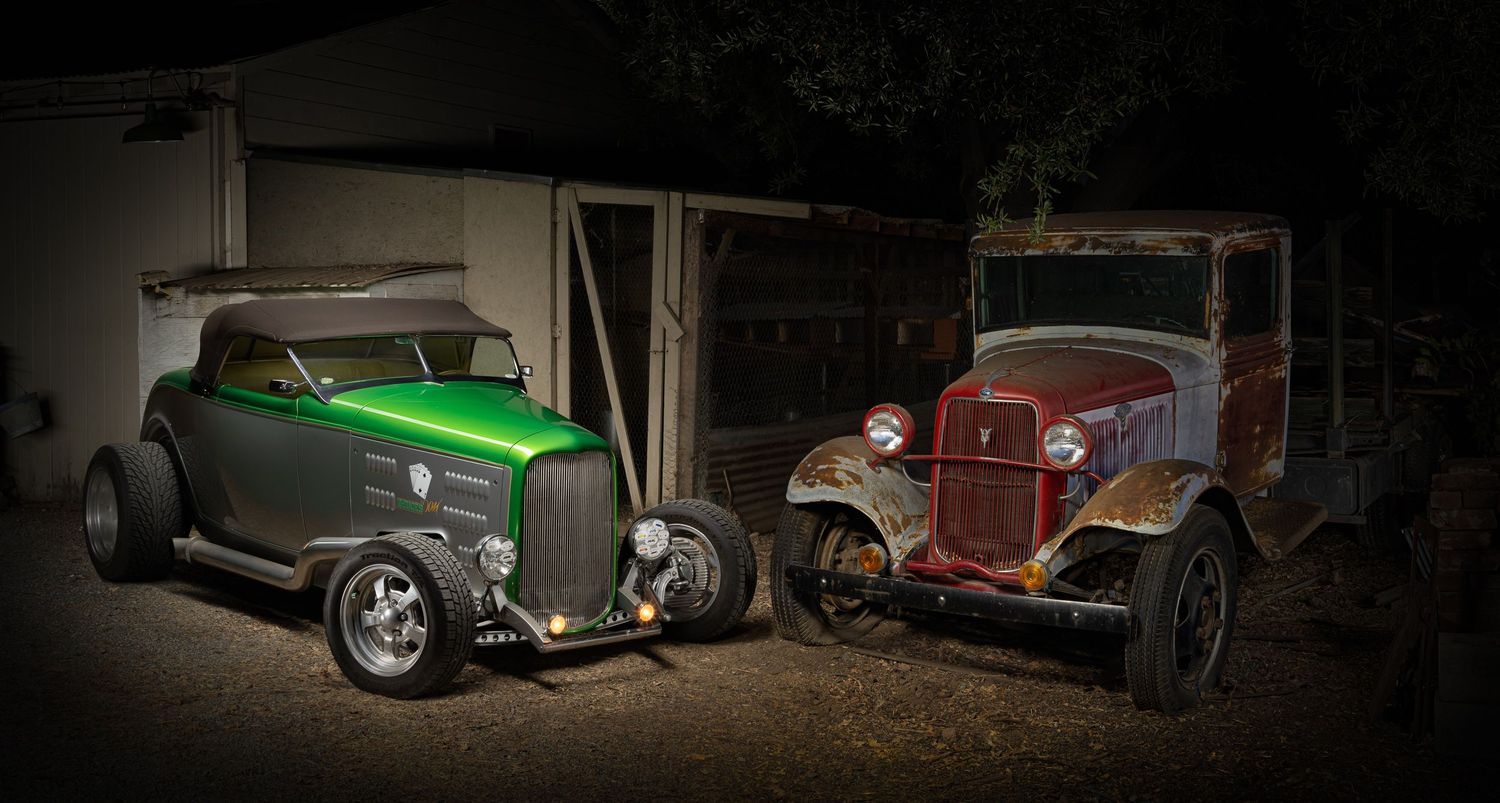 John Gayler light painting of refurbished 1932 Ford Roadster 