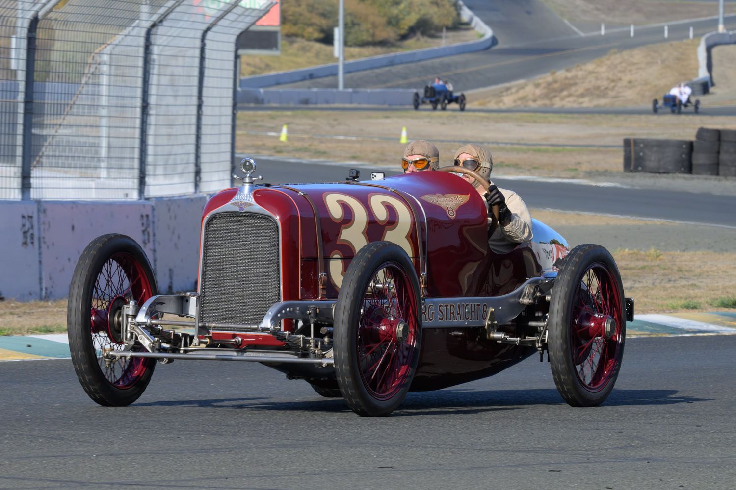 The Old Crow Speed Shop 1920 Duesenberg Straight 8 race car racing at the Sonoma Speedway