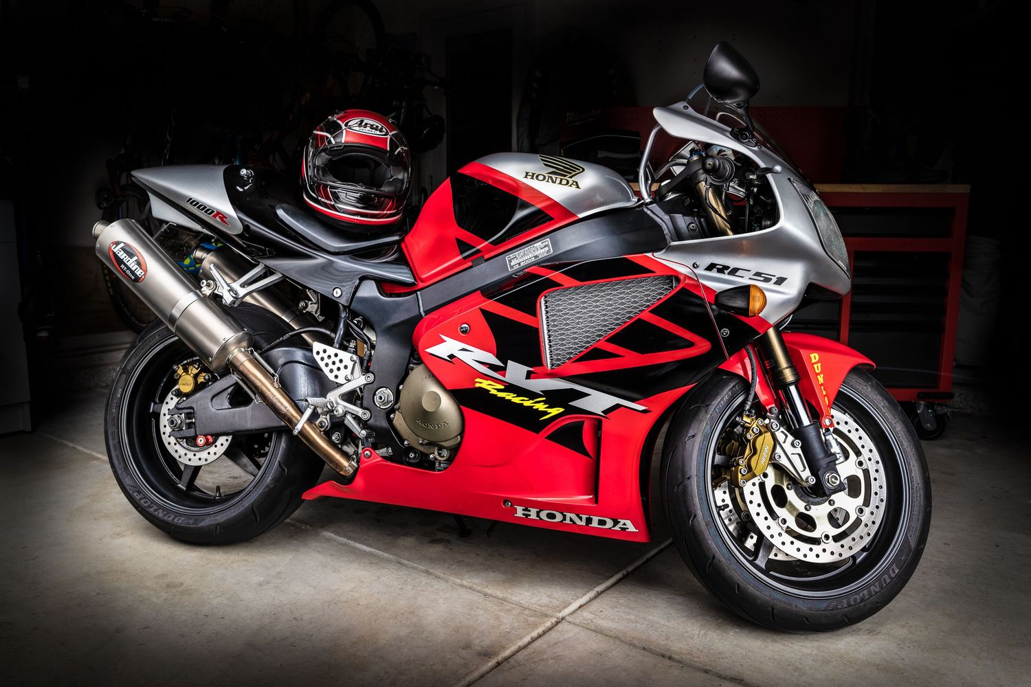 John Gayler Light painted fine art wall portrait of Honda Racing RVT1000R  RC51 superbike in red