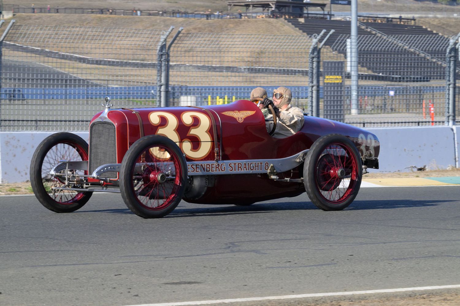 The Old Crow Speed Shop 1920 Duesenberg Straight 8 race car racing at the Sonoma Speedway