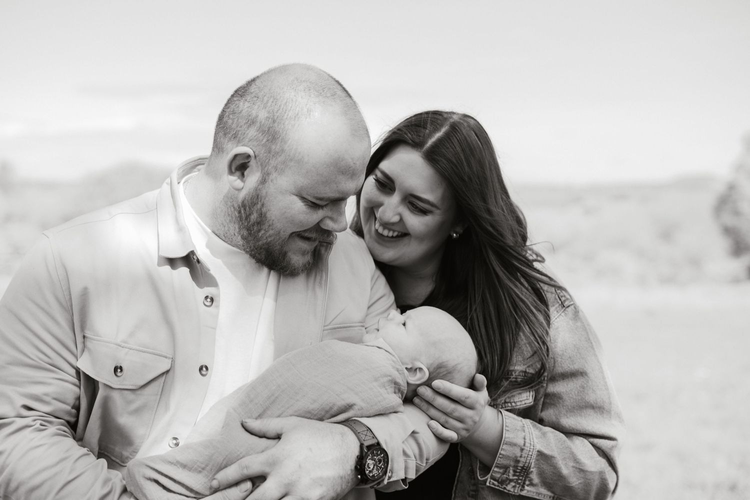Black and white romantic portrait series in a natural setting.