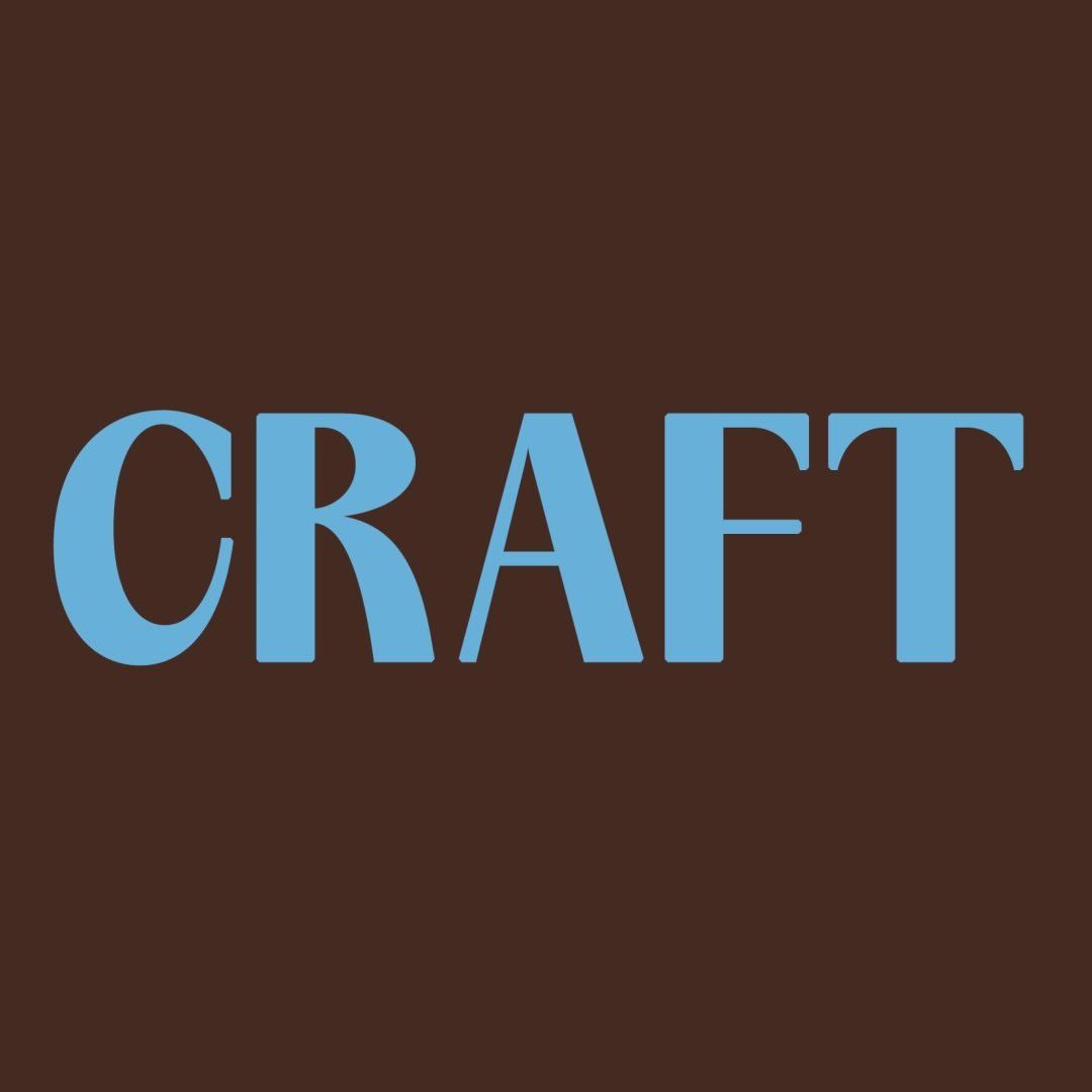 Simple blue text reading 'CRAFT' on a dark brown background.
