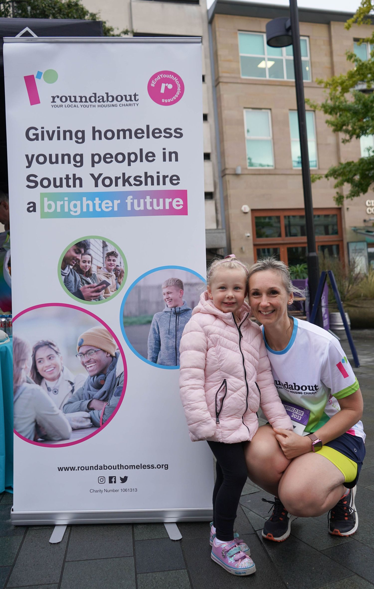 Outdoor charity event banners and displays for Roundabout South Yorkshire.