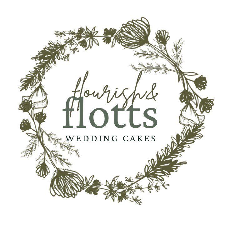 Elegant floral wedding cake business logos with botanical illustrations and script typography.